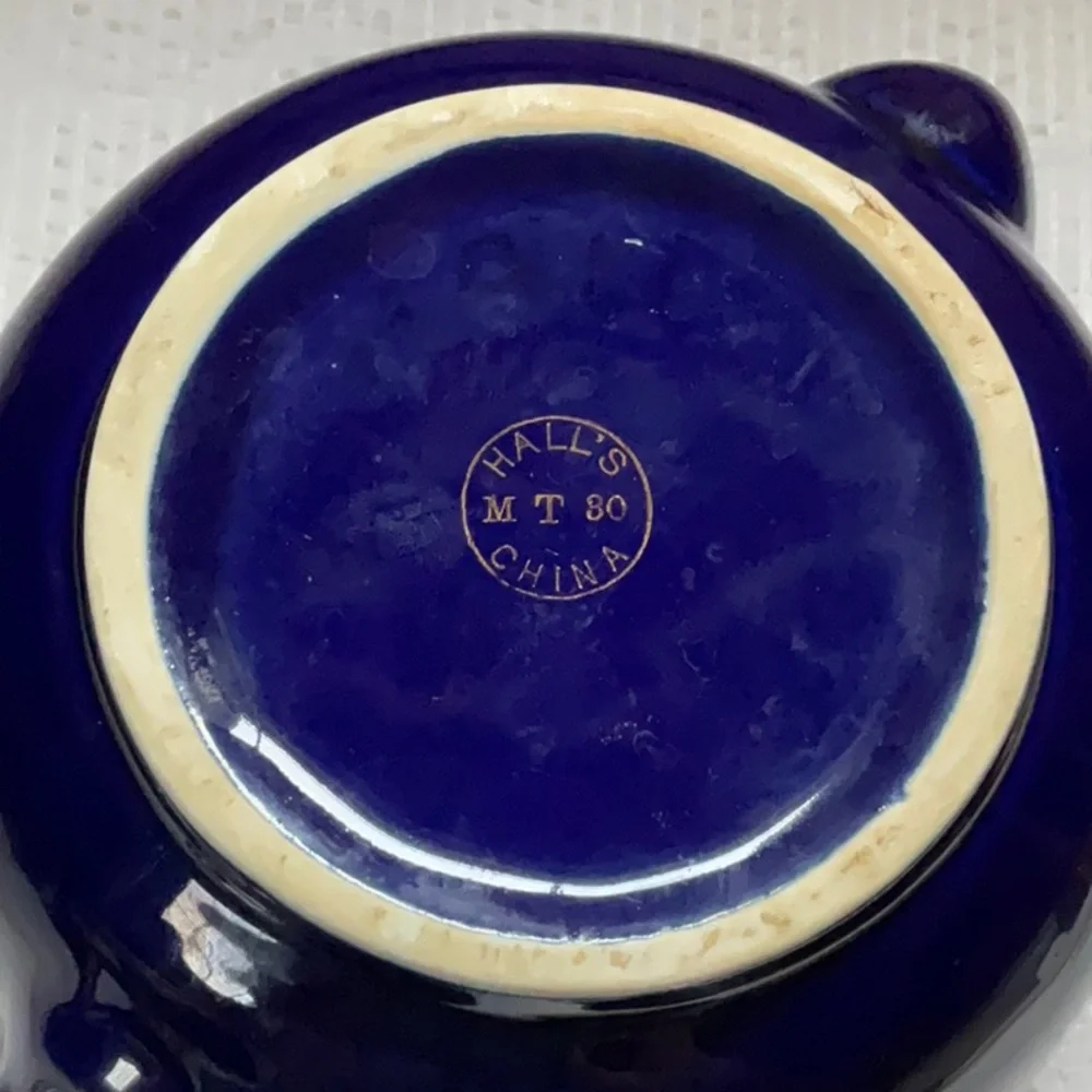 Vintage Hall’s China Cobalt and Gold Teapot and Trivet Boston